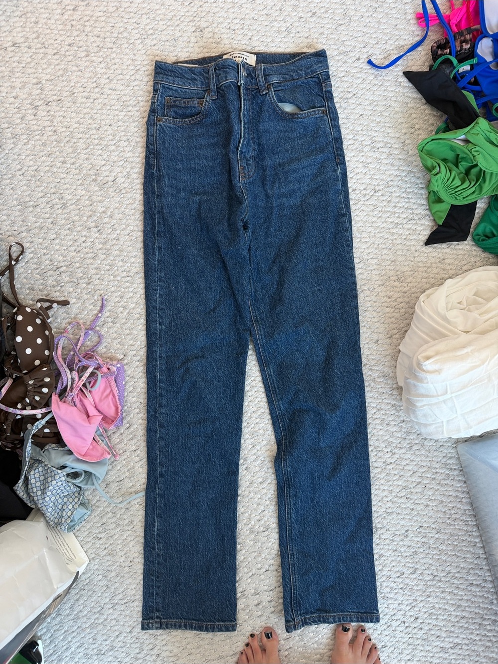 Reformation Straight-Leg Jeans in Dark Blue Denim